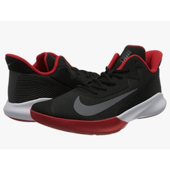 Men's Nike Precision IV 4 Black Dark Gray University Red White Basketball Shoes - Picture 1 of 12